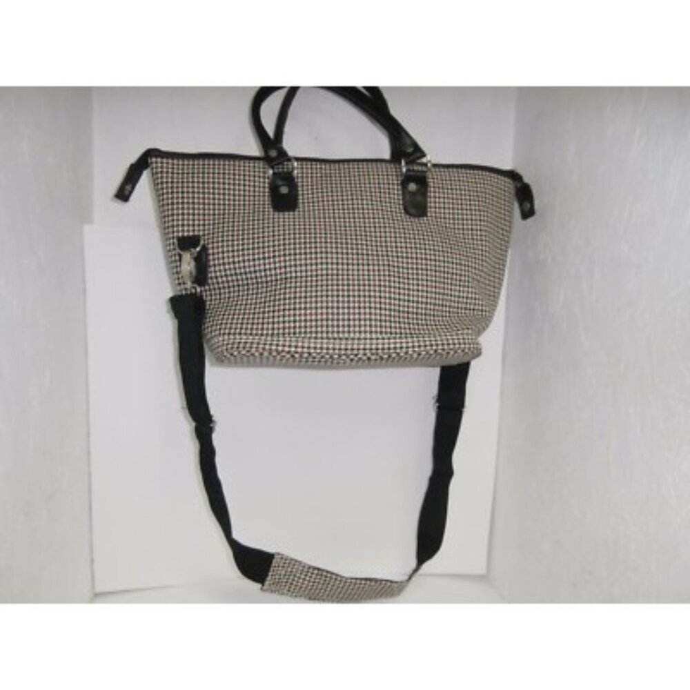 Women's American Flyer Cosmetic Duffel Bag White/Black/Maron Plaid New !!! - Picture 2 of 4